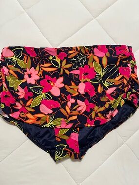 Lands' End Navy Swim Bottoms with Bright Floral Print